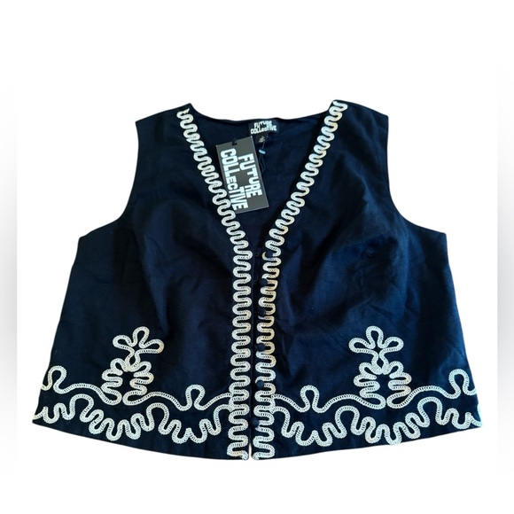 Women’s embroidered black and cream button front vest - Picture 1 of 2